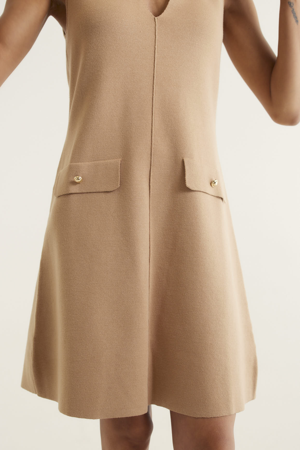 Rochelle Crepe Knit Dress In Tan - Image 5