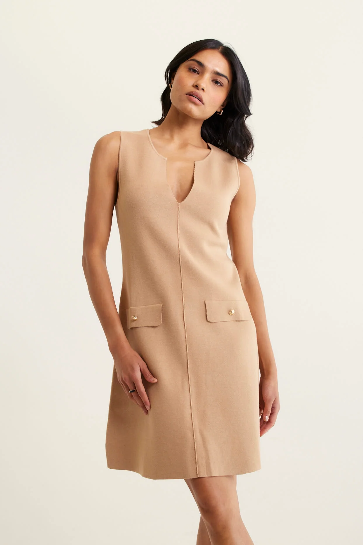 Rochelle Crepe Knit Dress In Tan - Image 8