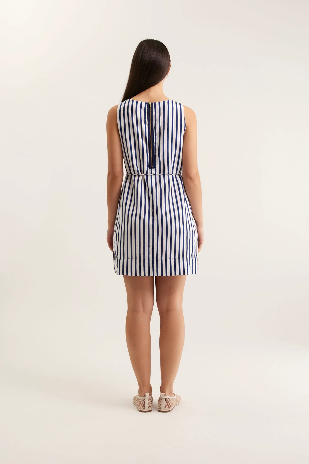 Rommy Breton Linen Dress In Navy/White - Image 3