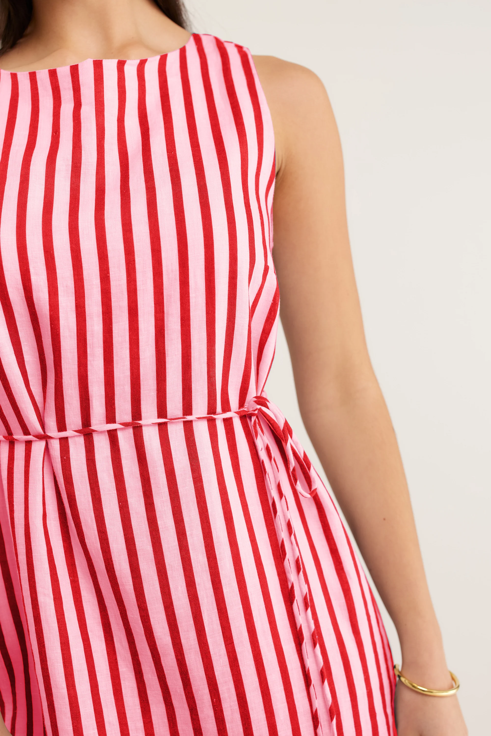 Rommy Breton Linen Dress In Pink/Red - Image 4
