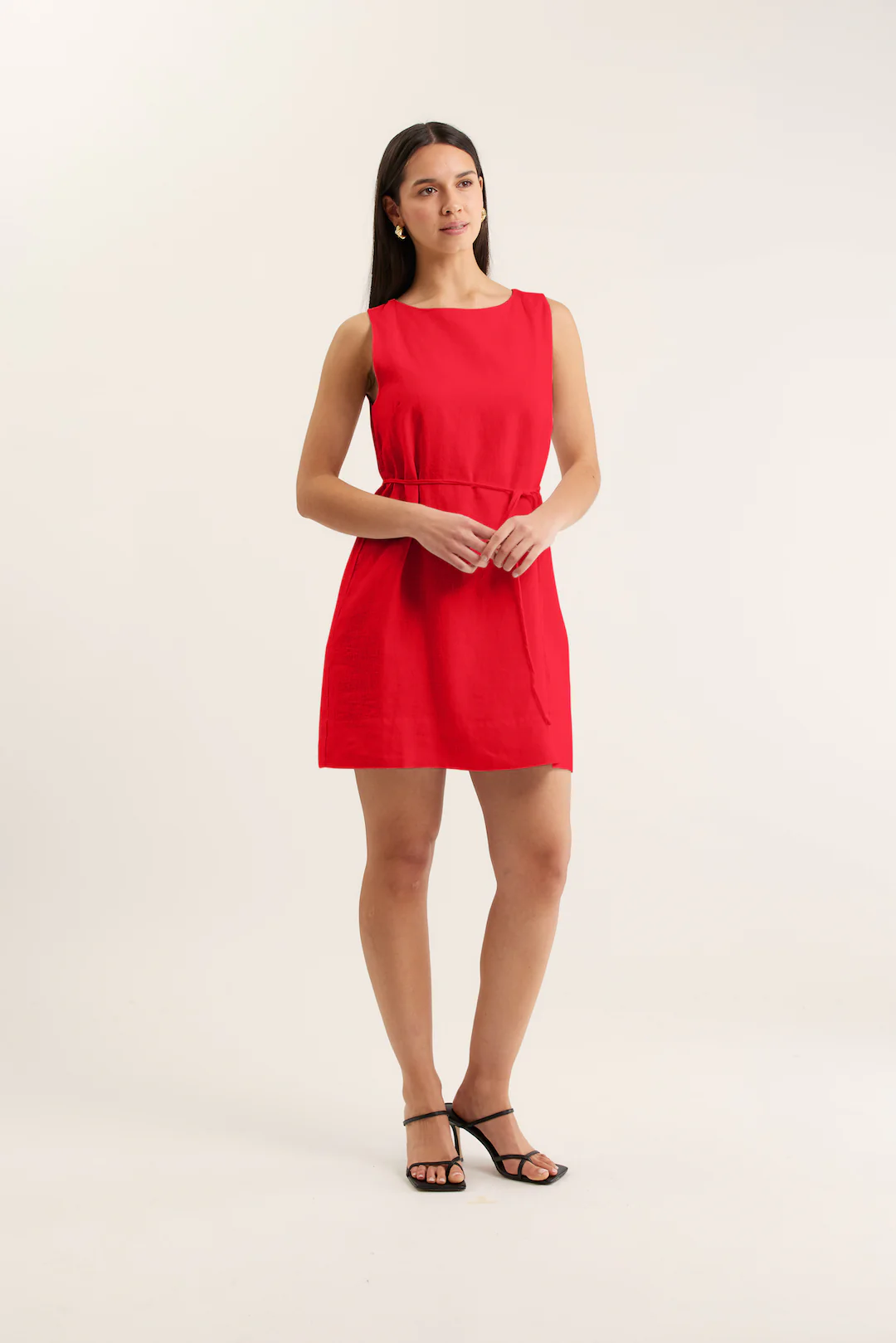 Rommy Linen Dress In Red - Image 4