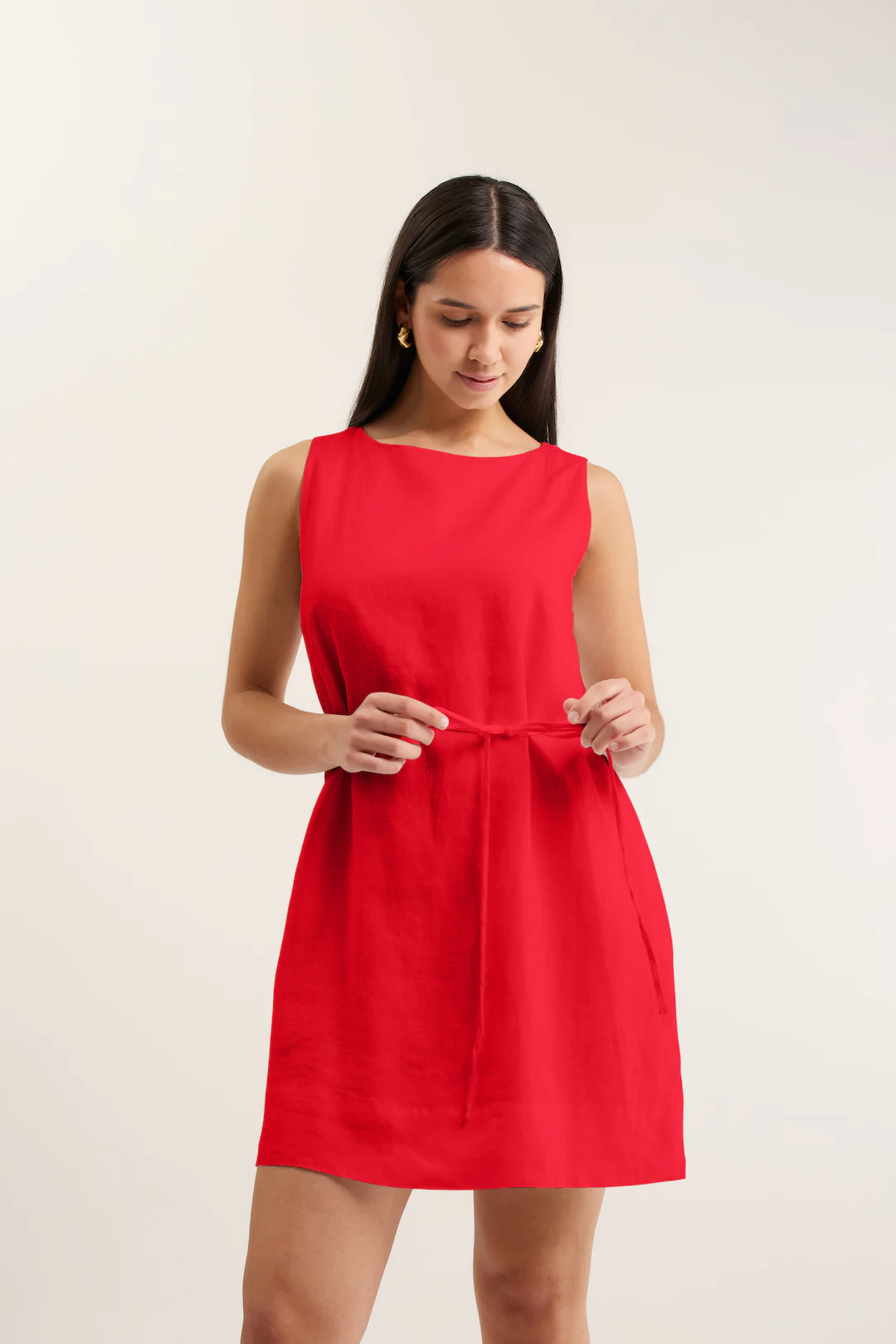 Rommy Linen Dress In Red - Image 5