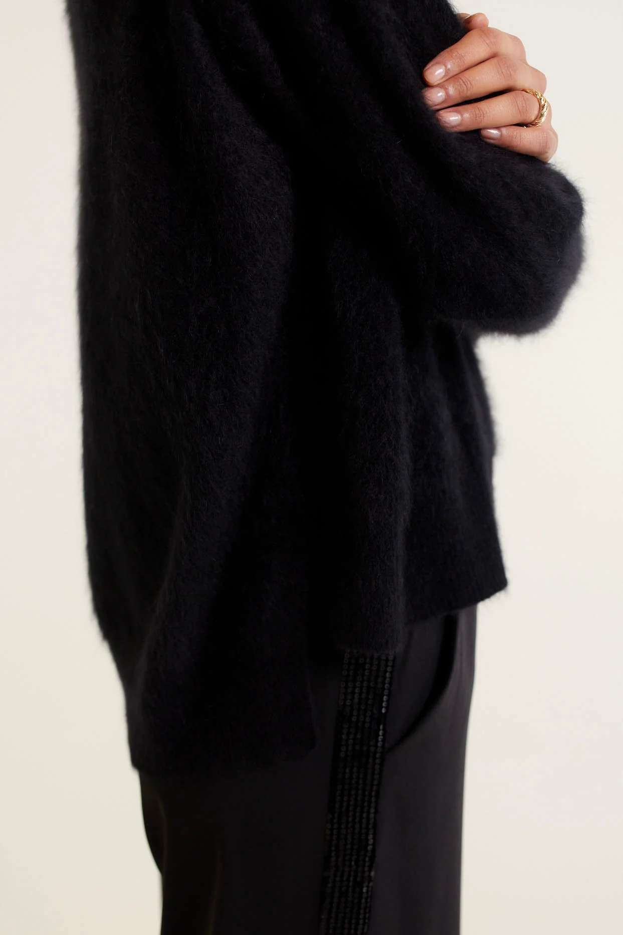 Rose Brushed Cashmere Polo In  Black - Image 3