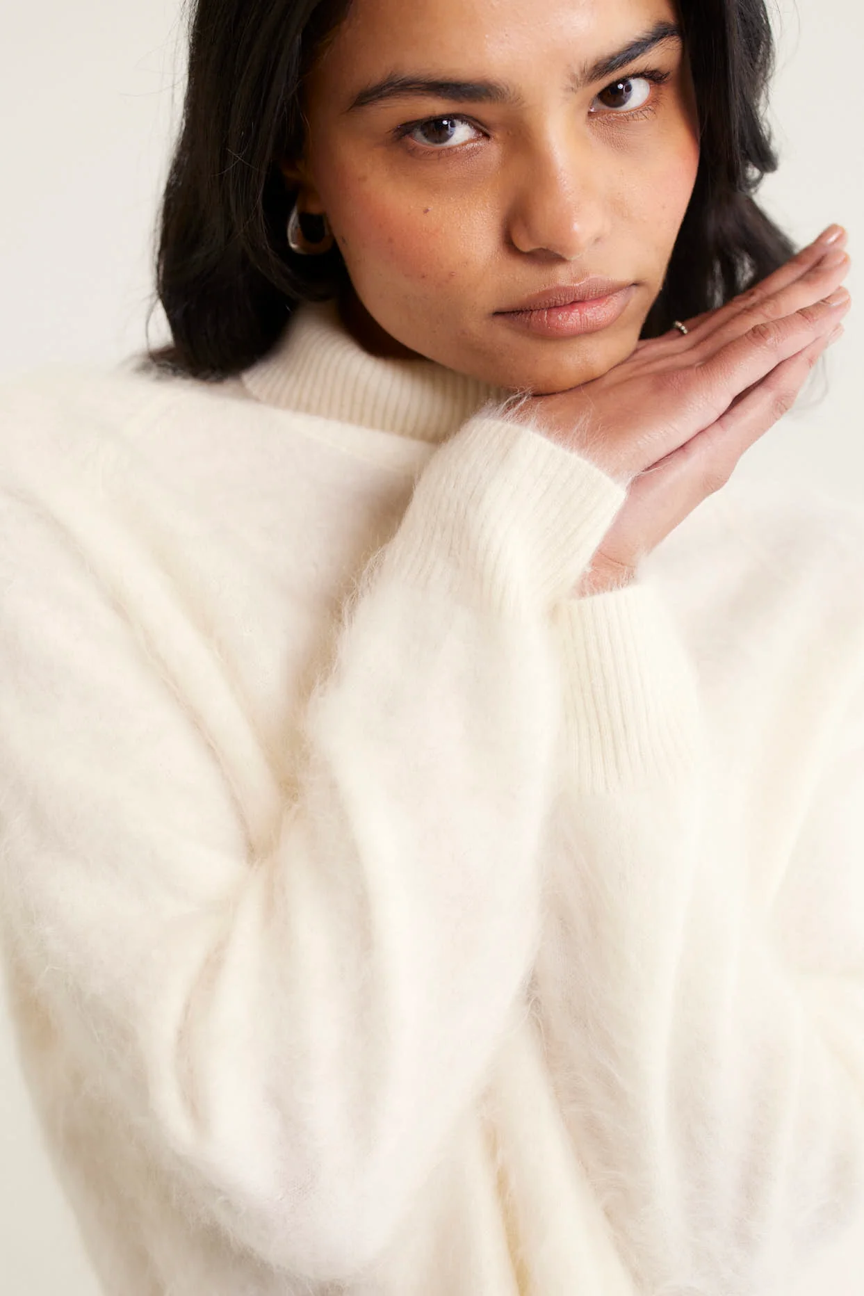 Rose Brushed Cashmere Polo In Ivory - Image 2