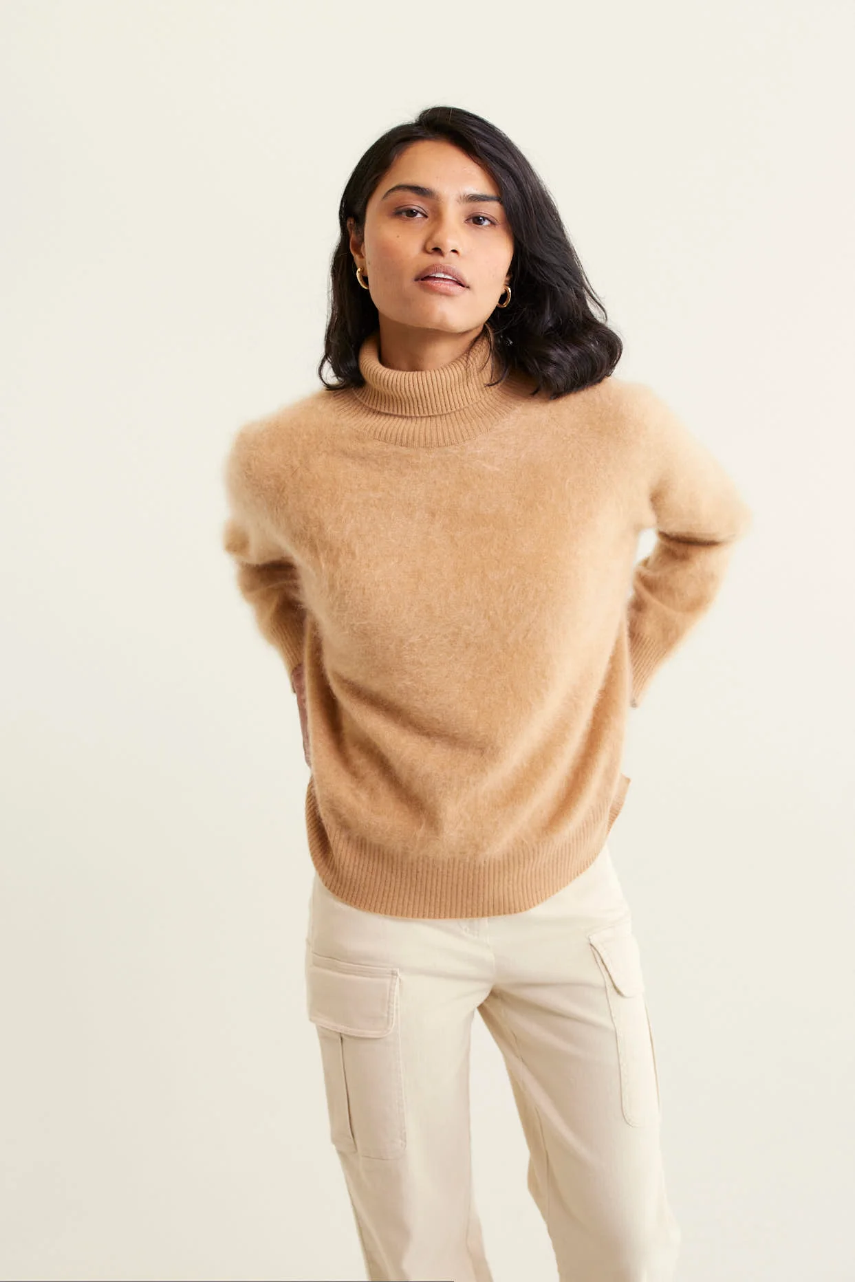 Rose Brushed Cashmere Polo In Tan - Image 2
