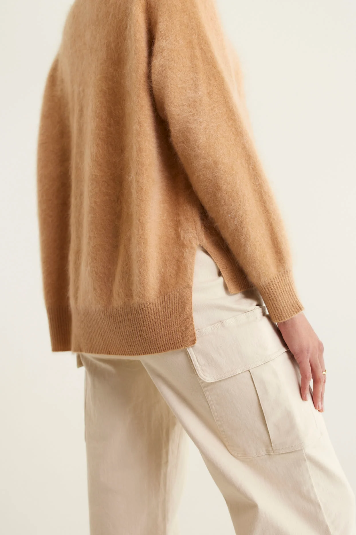 Rose Brushed Cashmere Polo In Tan - Image 3