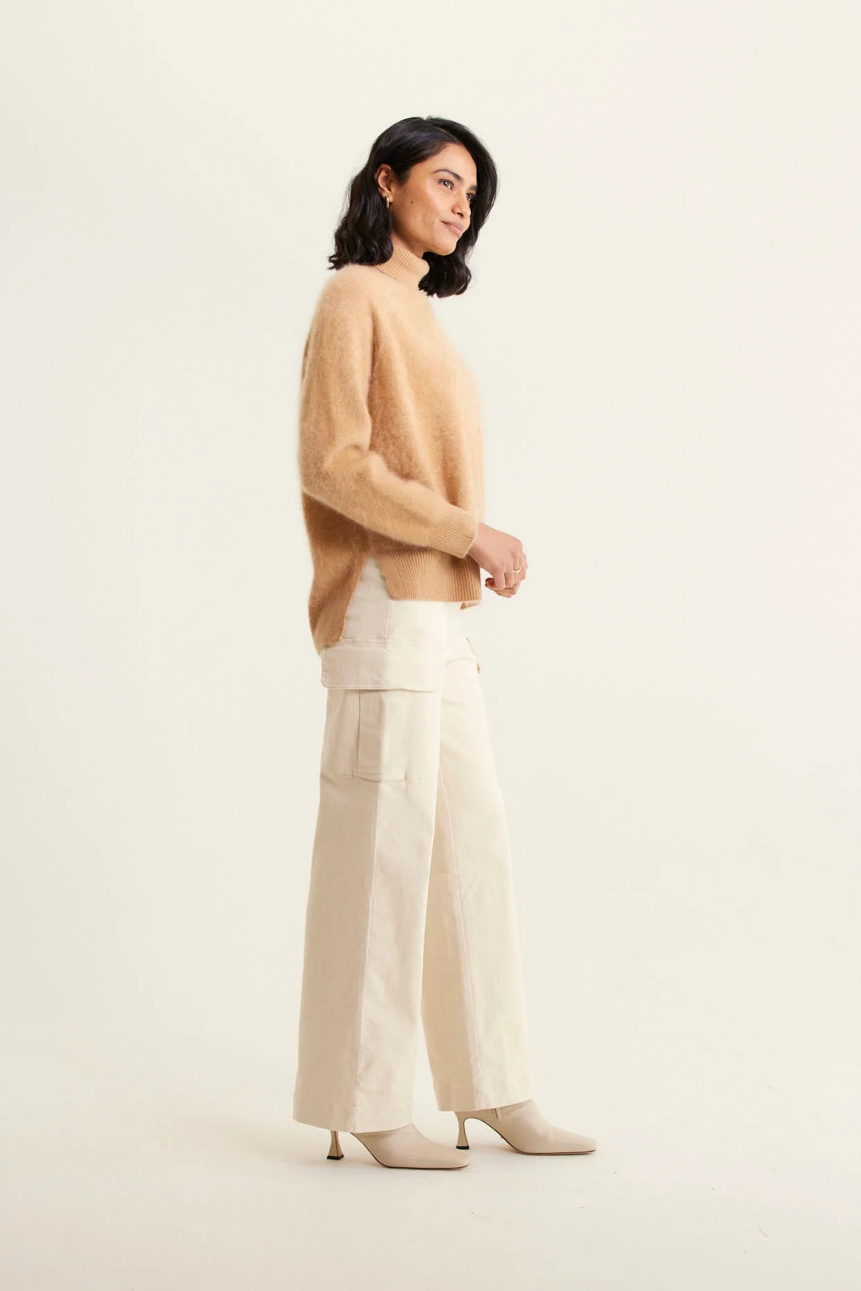 Rose Brushed Cashmere Polo In Tan - Image 4