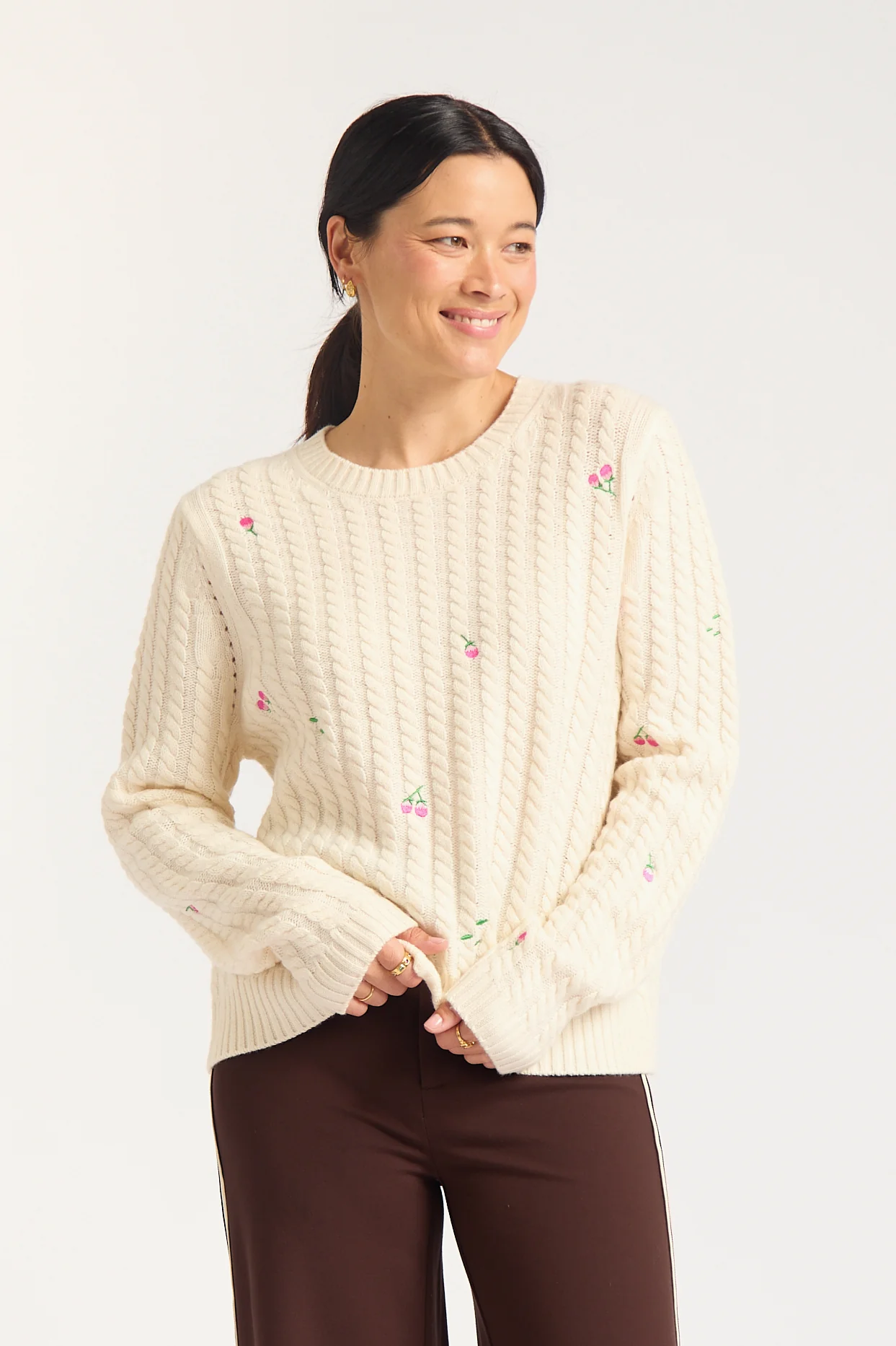 Rosette Merino Cashmere Sweater In Ivory - Image 3
