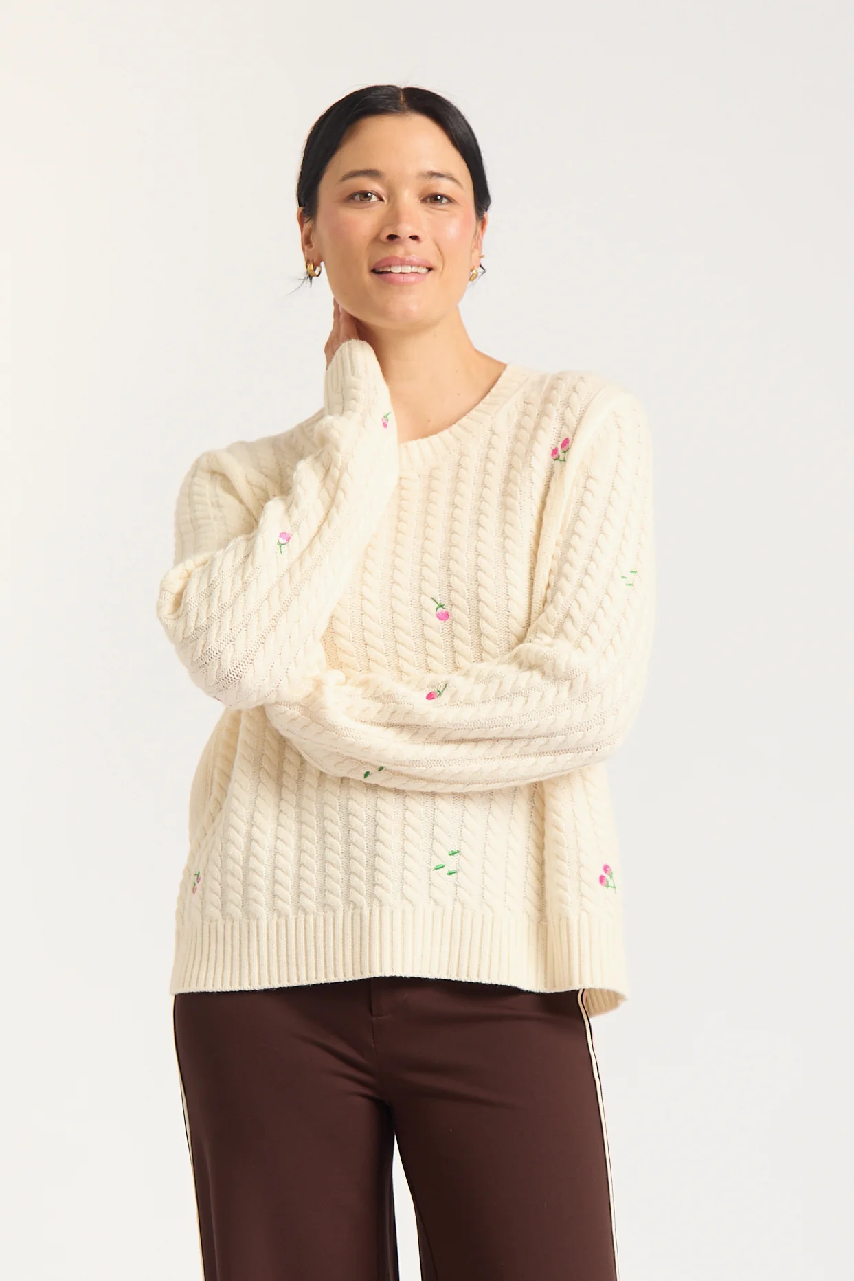 Rosette Merino Cashmere Sweater In Ivory - Image 4