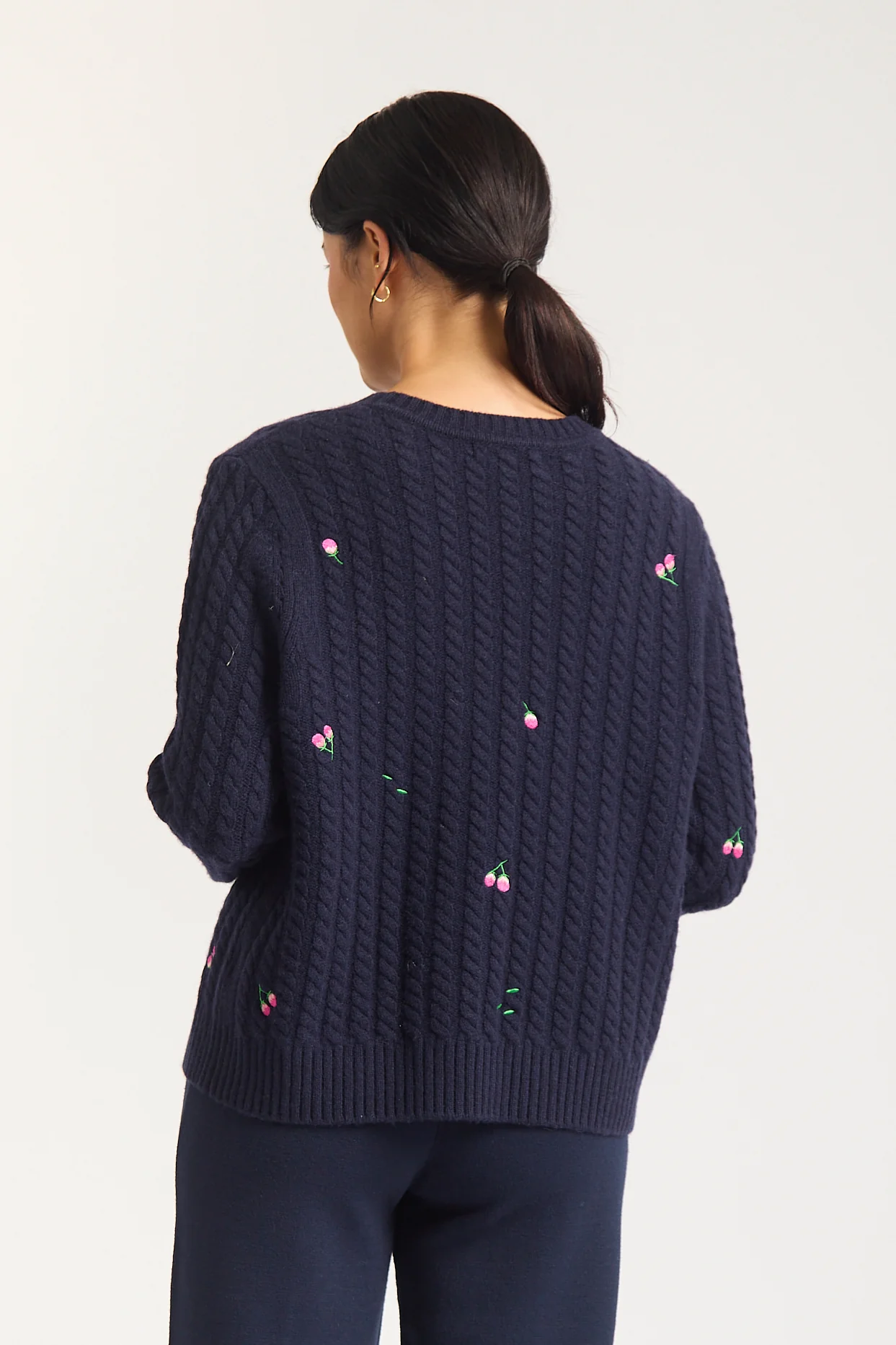 Rosette Merino Cashmere Sweater In Navy - Image 4