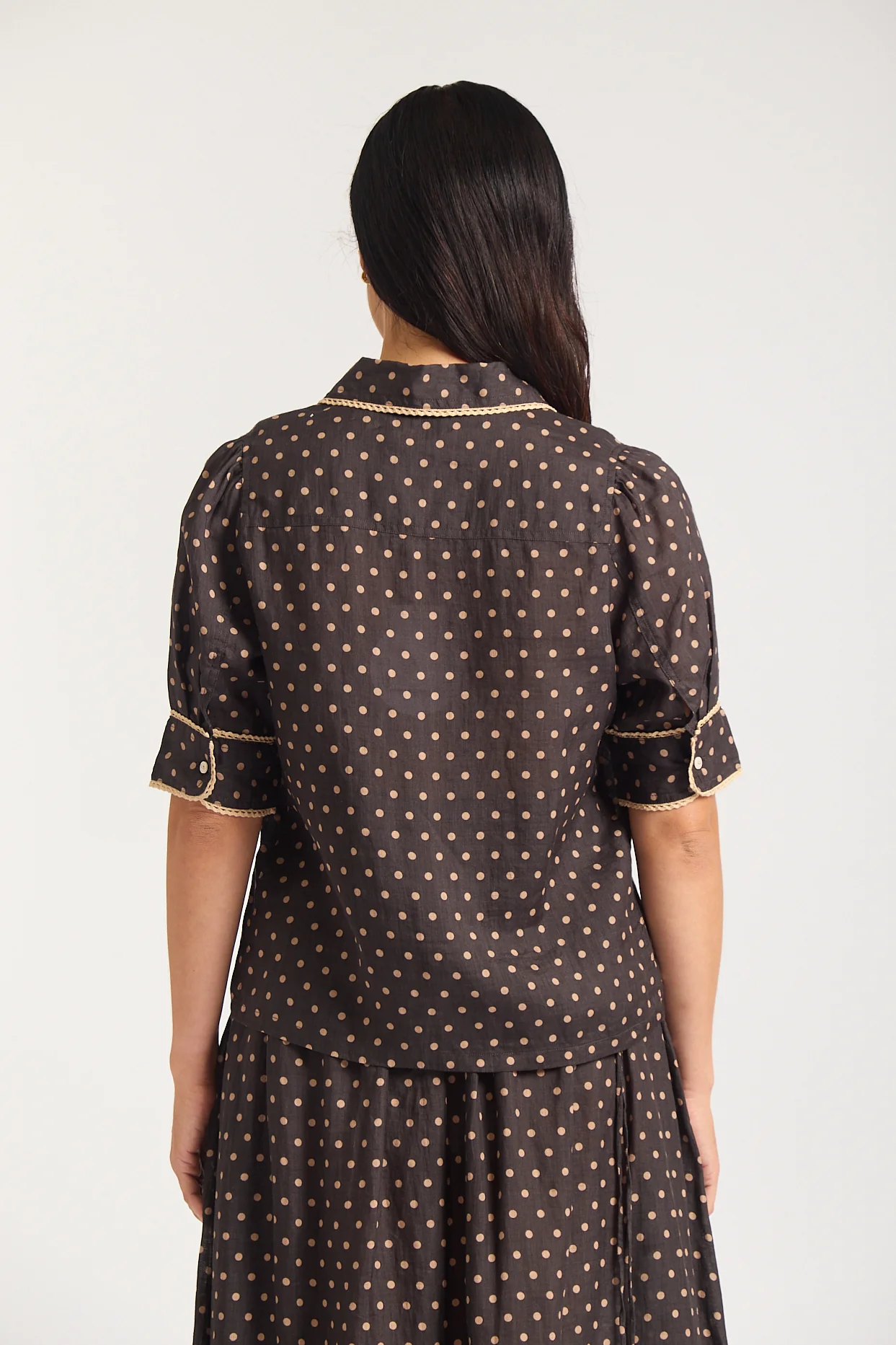 Ruby Ramie Shirt  In Choc/Beige Spot - Image 4