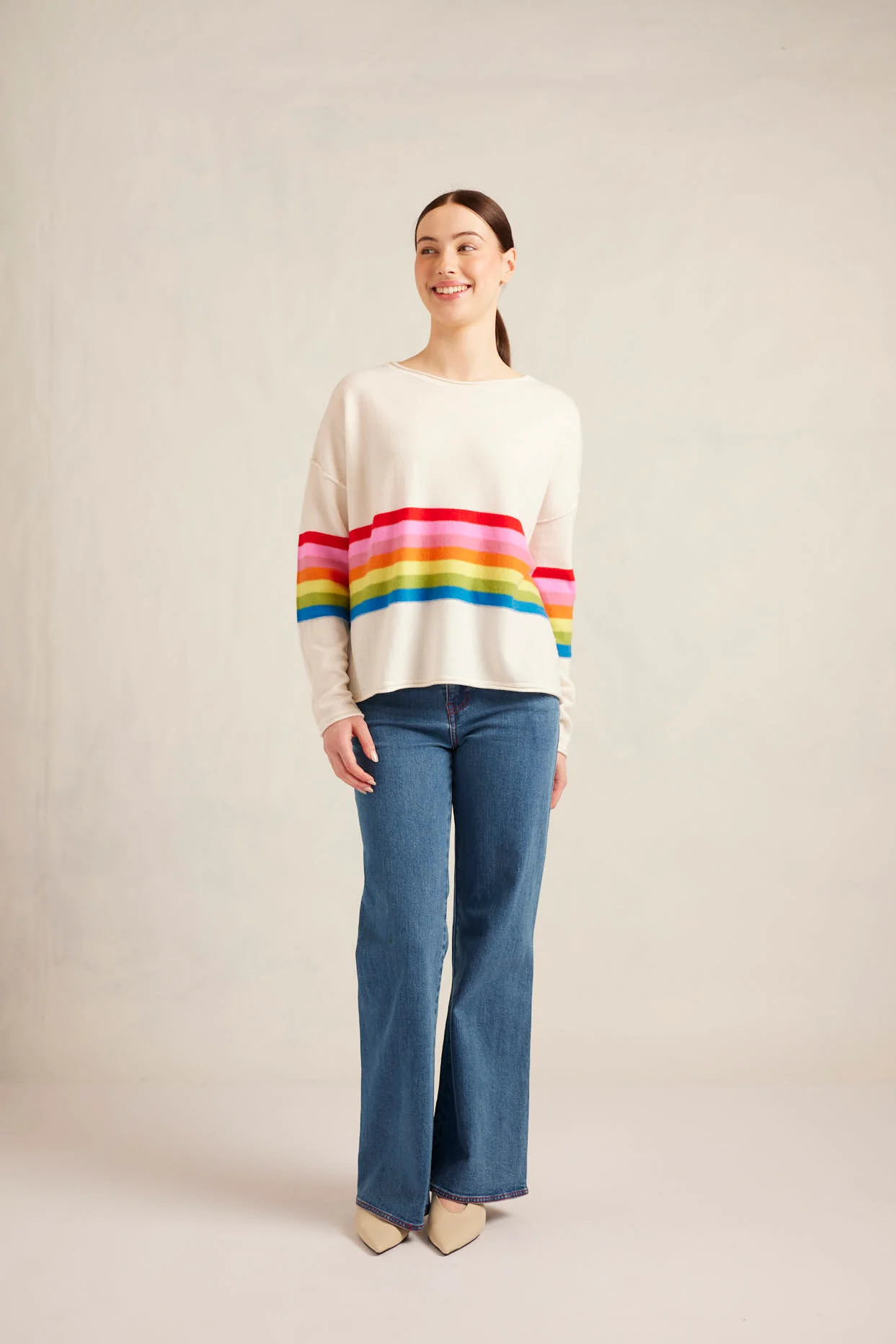 Sally Merino Cashmere Sweater in Ivory - Image 3