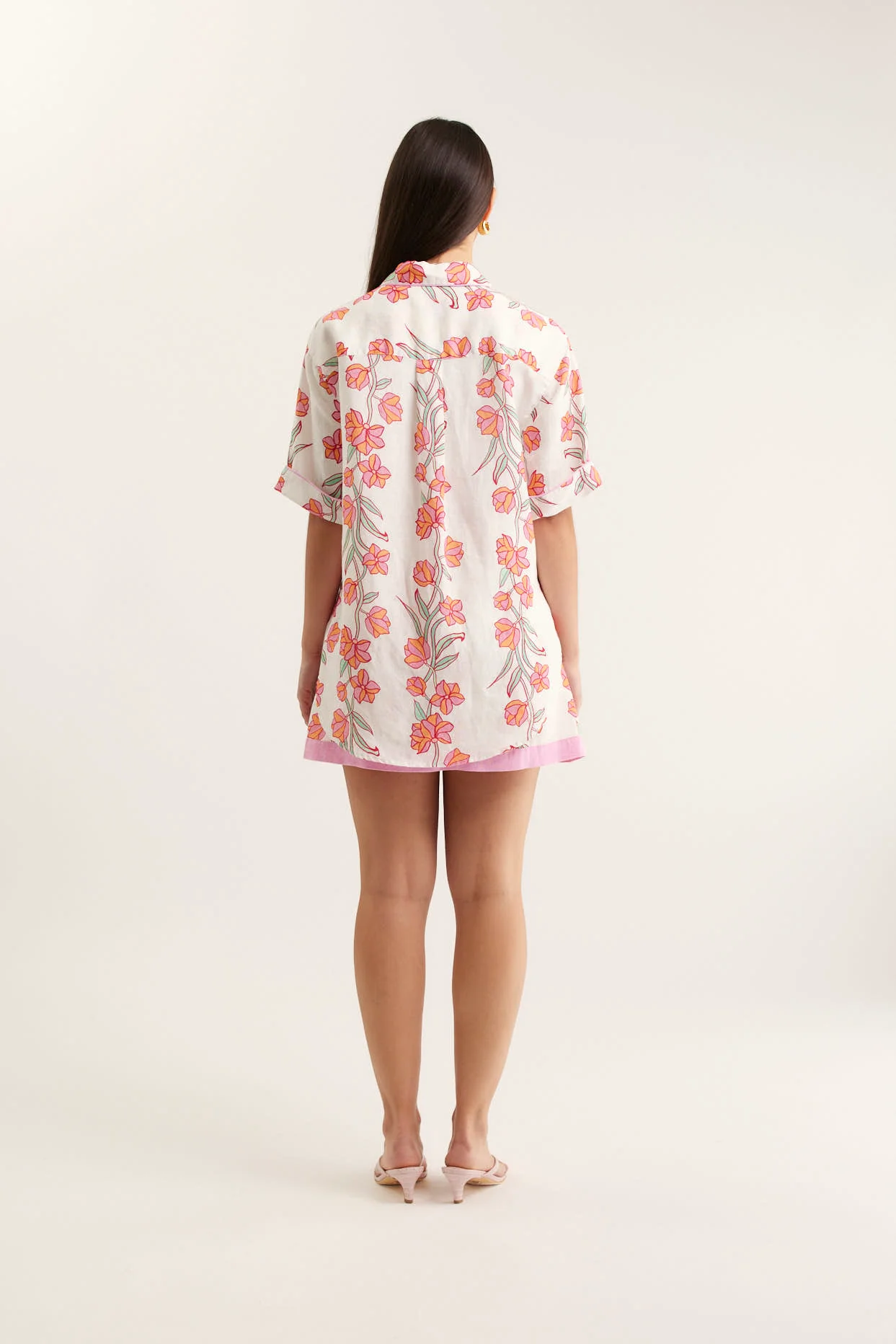 Sasha Linen Shirt In Pink  Vine Print - Image 5