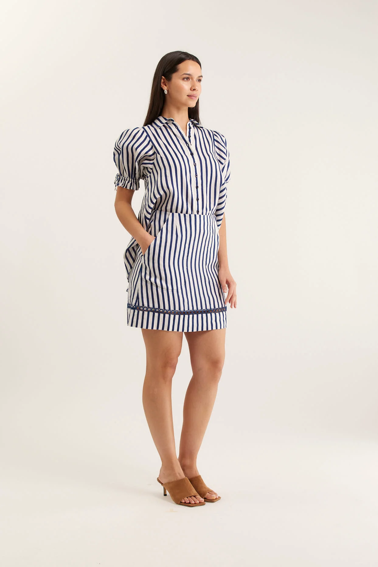 Saskia Breton Skirt  In Navy/White - Image 2