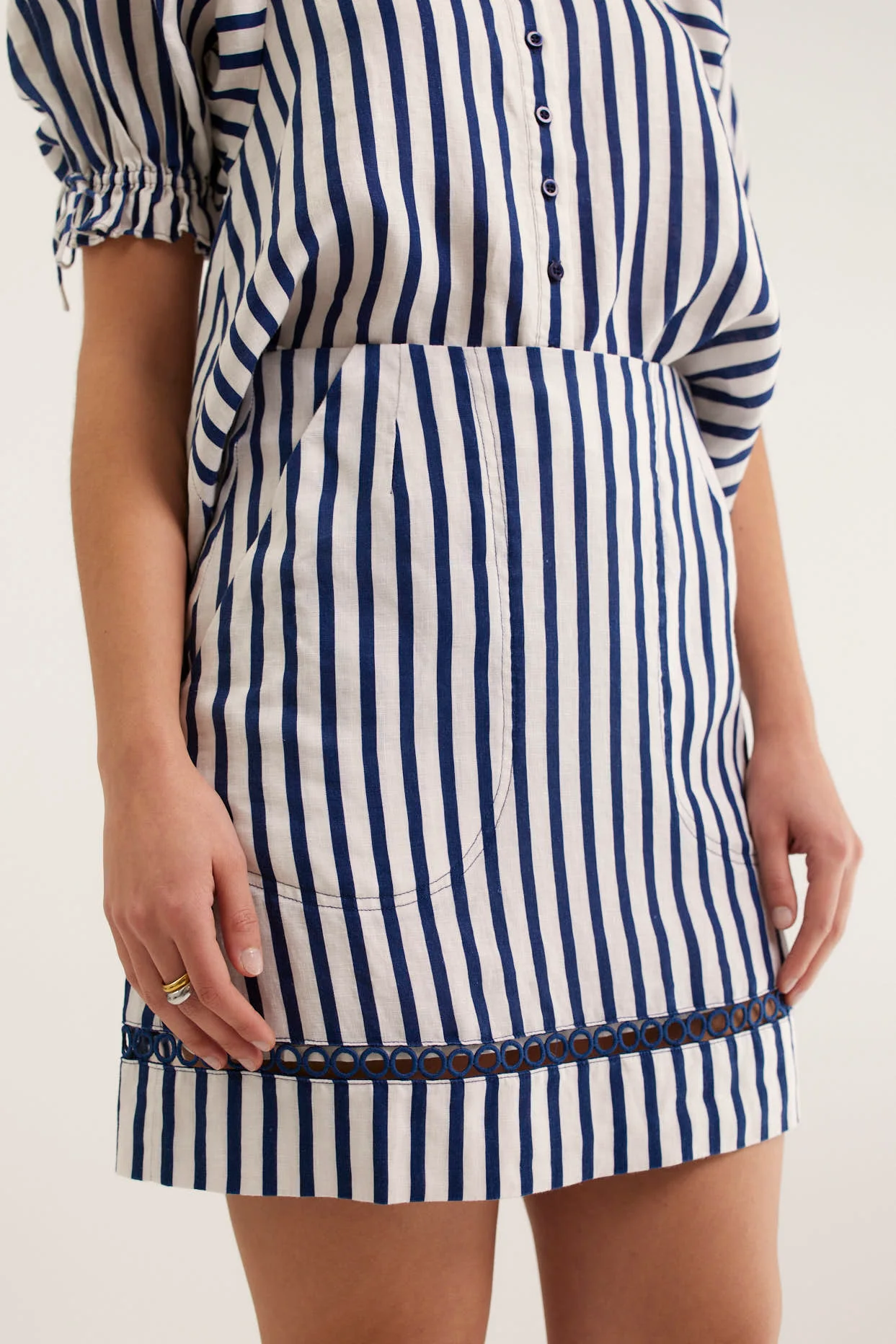Saskia Breton Skirt  In Navy/White - Image 4