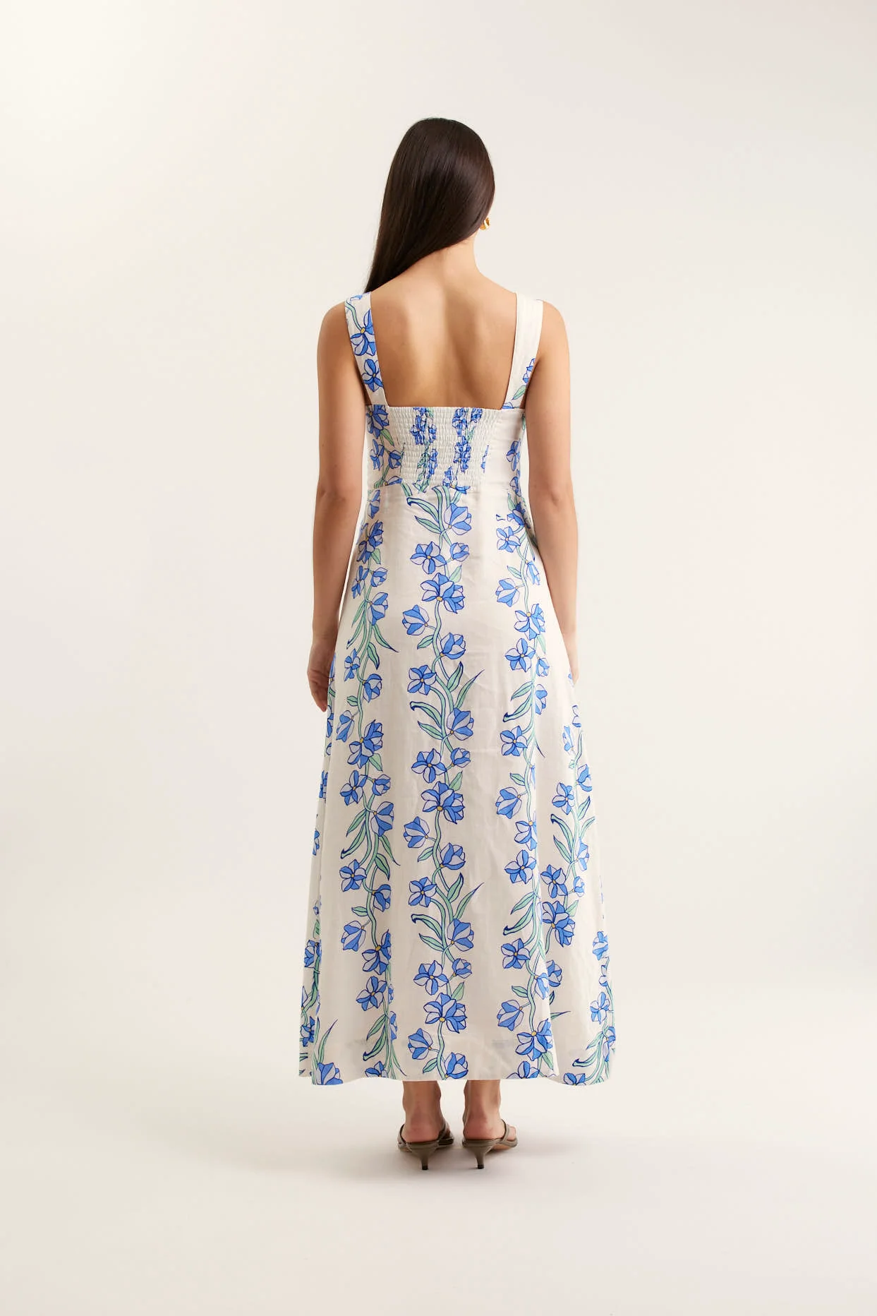 Simmie Linen Dress In Blue Vine Print - Image 2