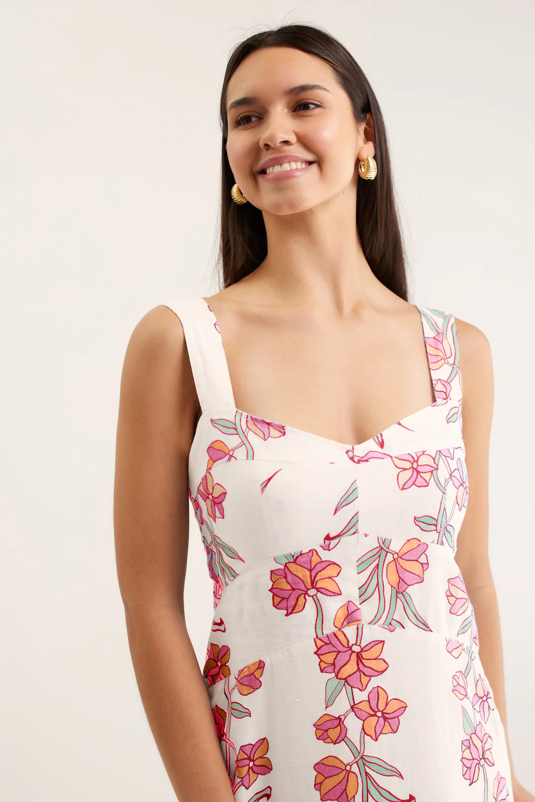 Simmie Linen Dress In Pink Vine Print - Image 2