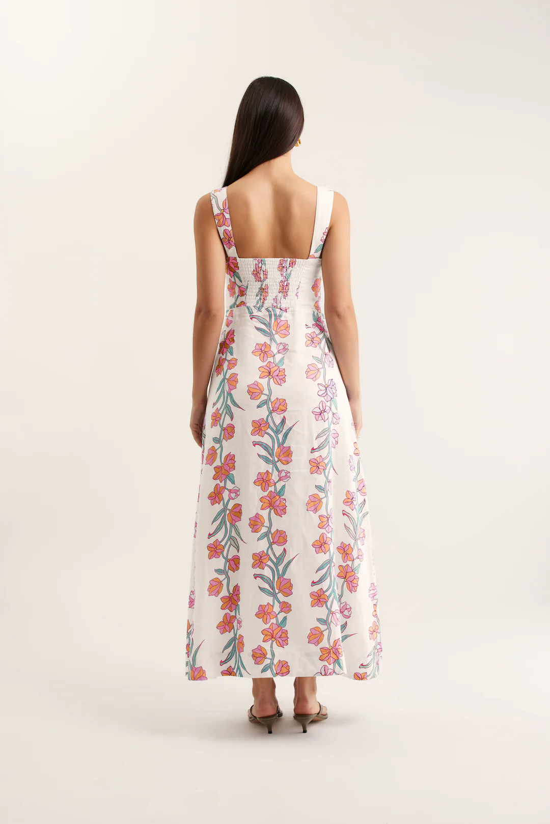 Simmie Linen Dress In Pink Vine Print - Image 3