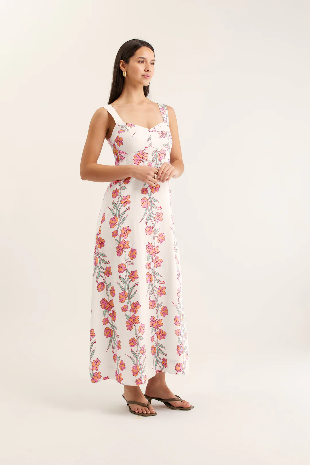 Simmie Linen Dress In Pink Vine Print - Image 4