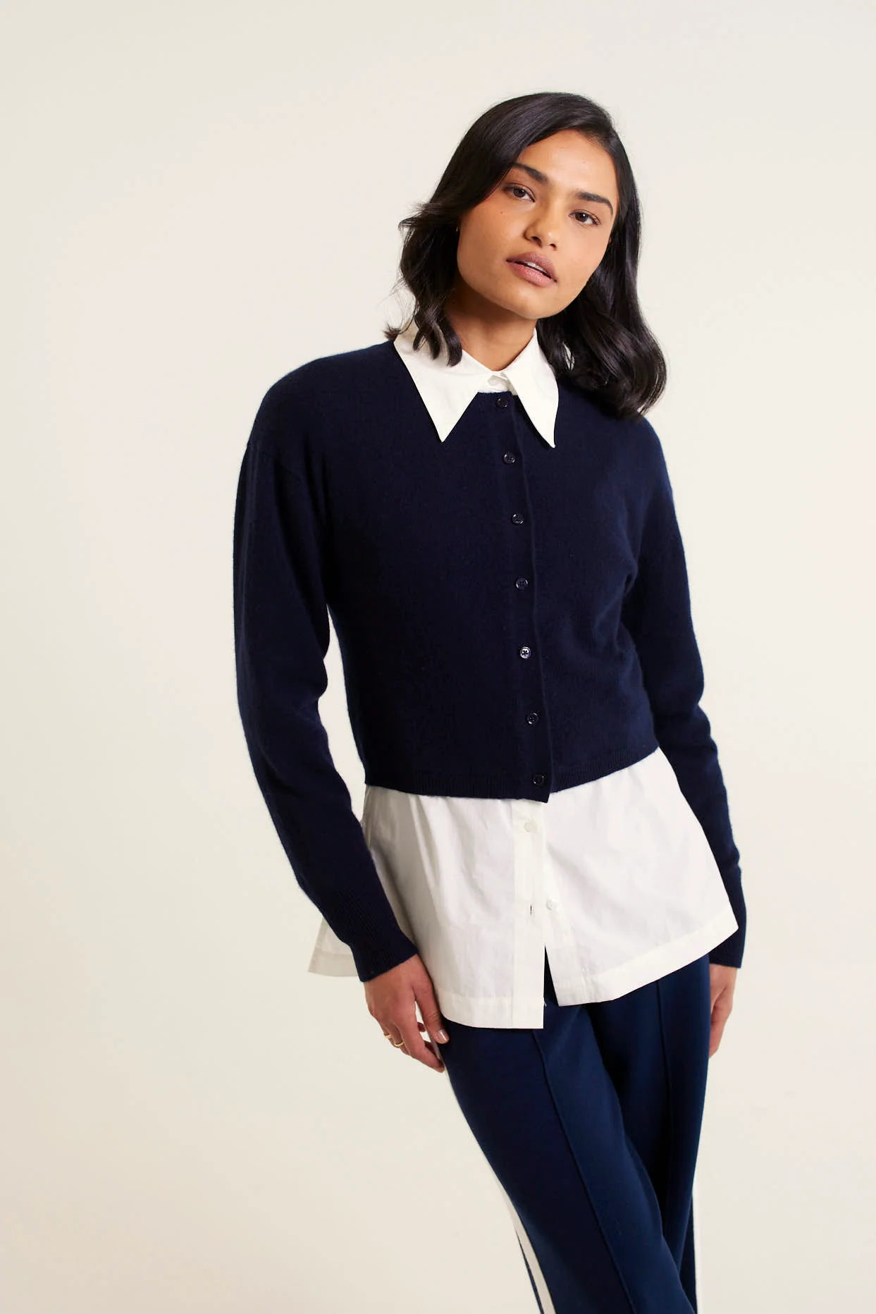 Sophia Cashmere Cardi in Navy - Image 2