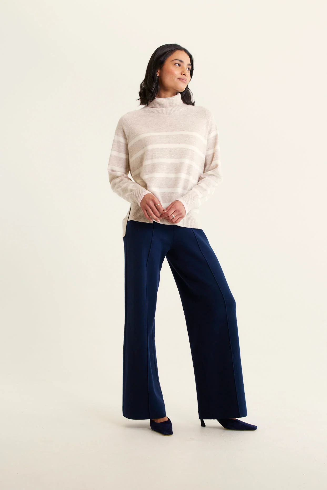 Toastie Stripe Merino Cashmere Polo In Beige - Image 2