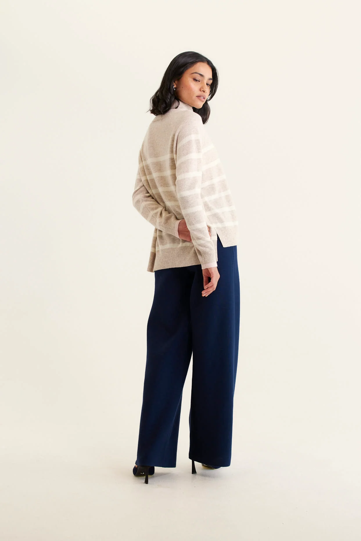 Toastie Stripe Merino Cashmere Polo In Beige - Image 3