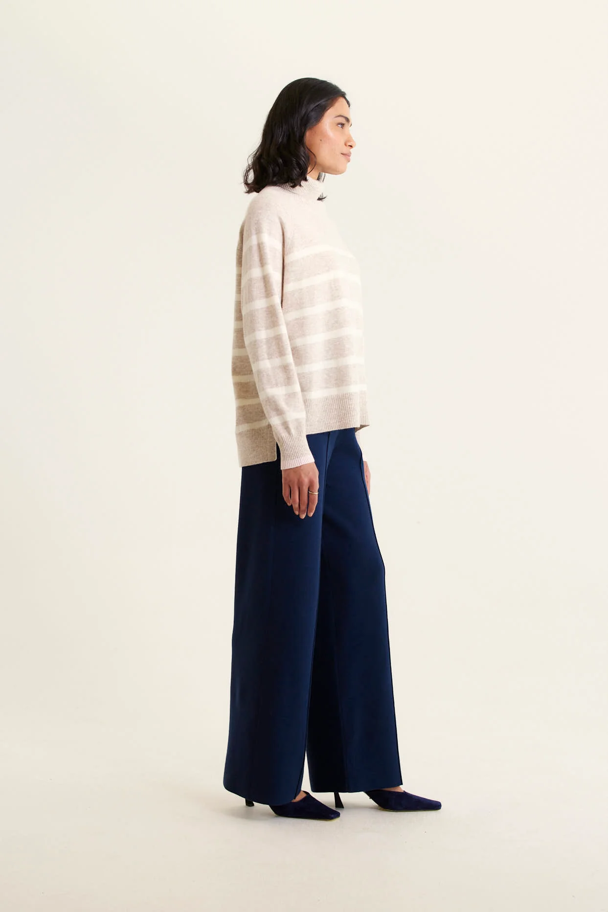 Toastie Stripe Merino Cashmere Polo In Beige - Image 4