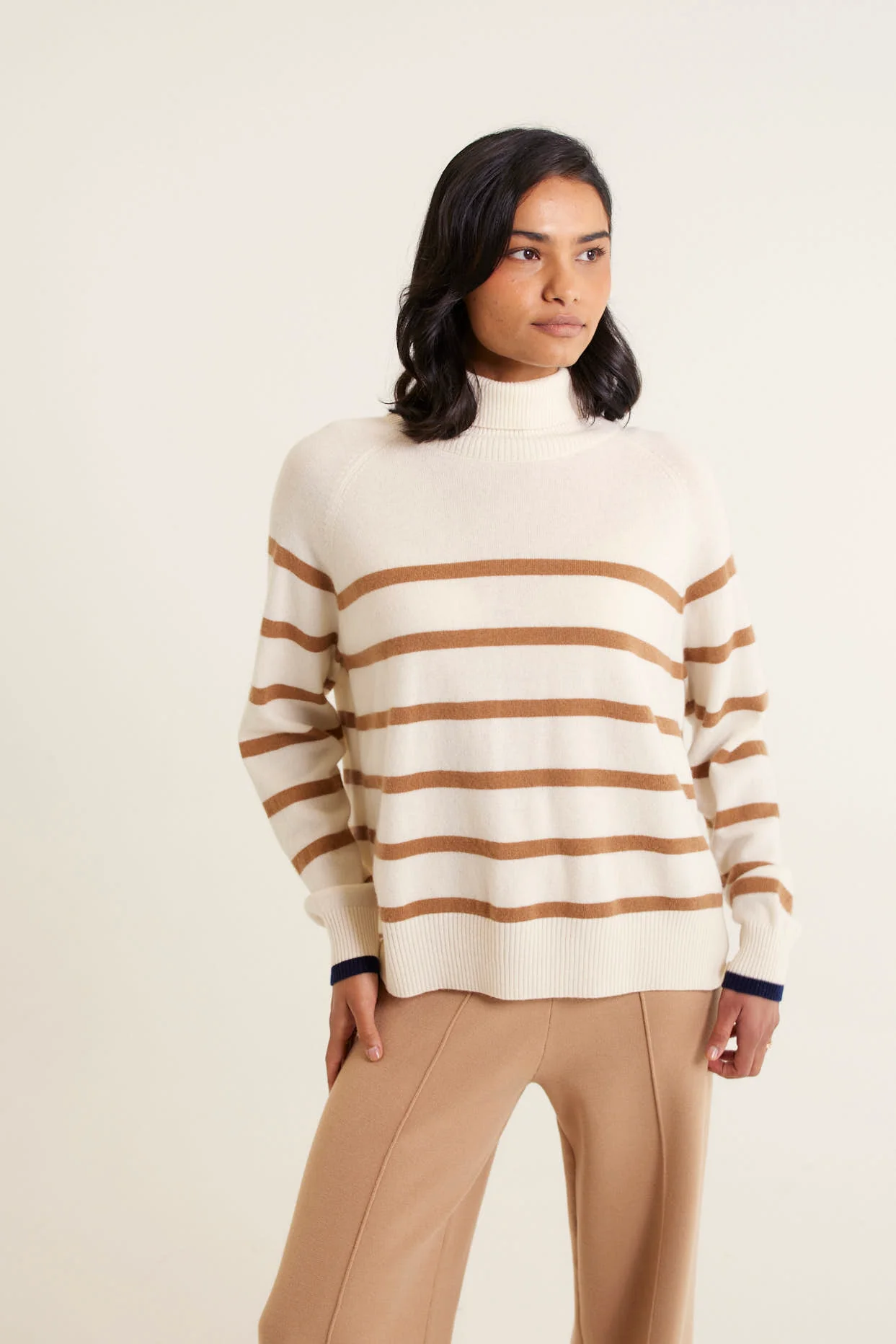 Toastie Stripe Merino Cashmere Polo In Mocha - Image 2