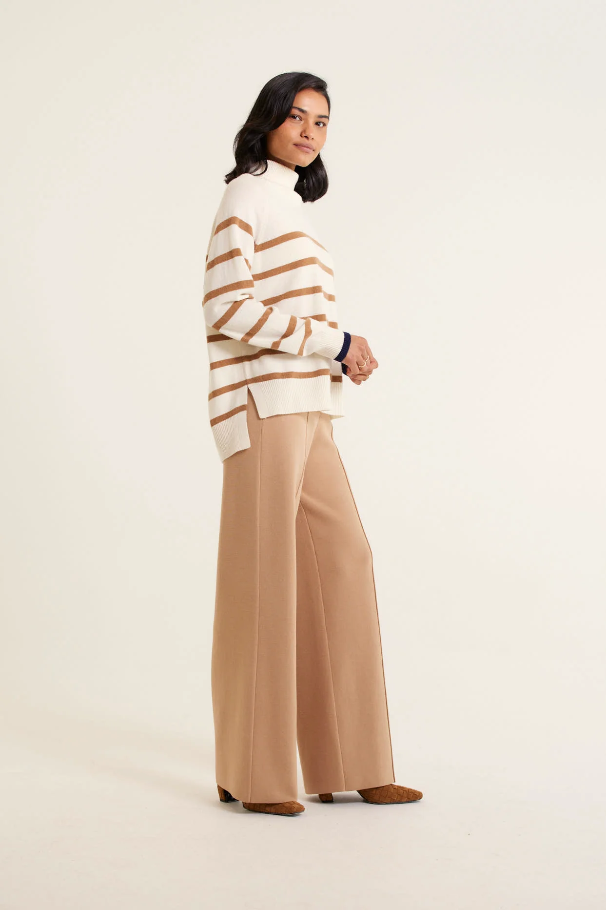 Toastie Stripe Merino Cashmere Polo In Mocha - Image 3