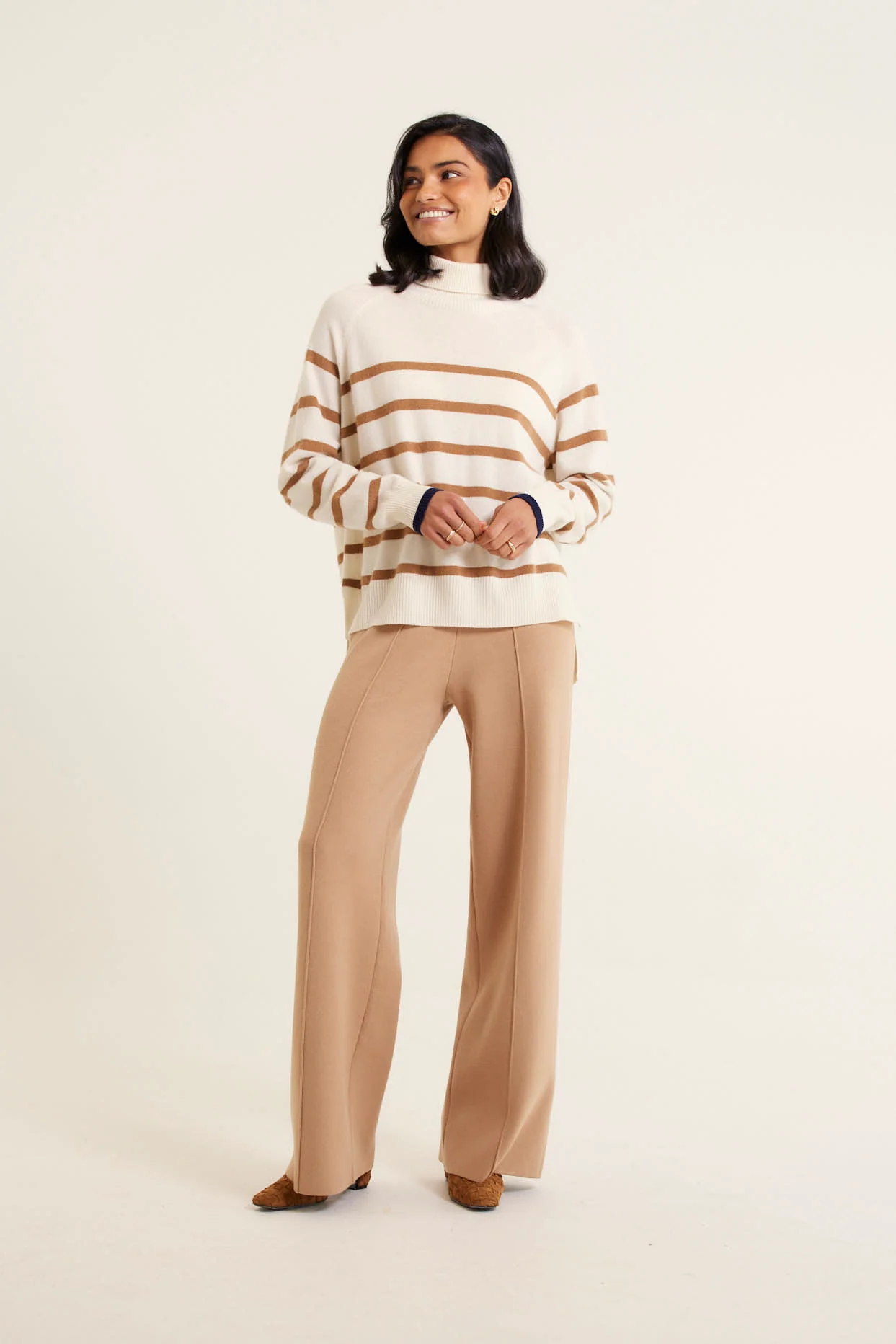 Toastie Stripe Merino Cashmere Polo In Mocha - Image 4