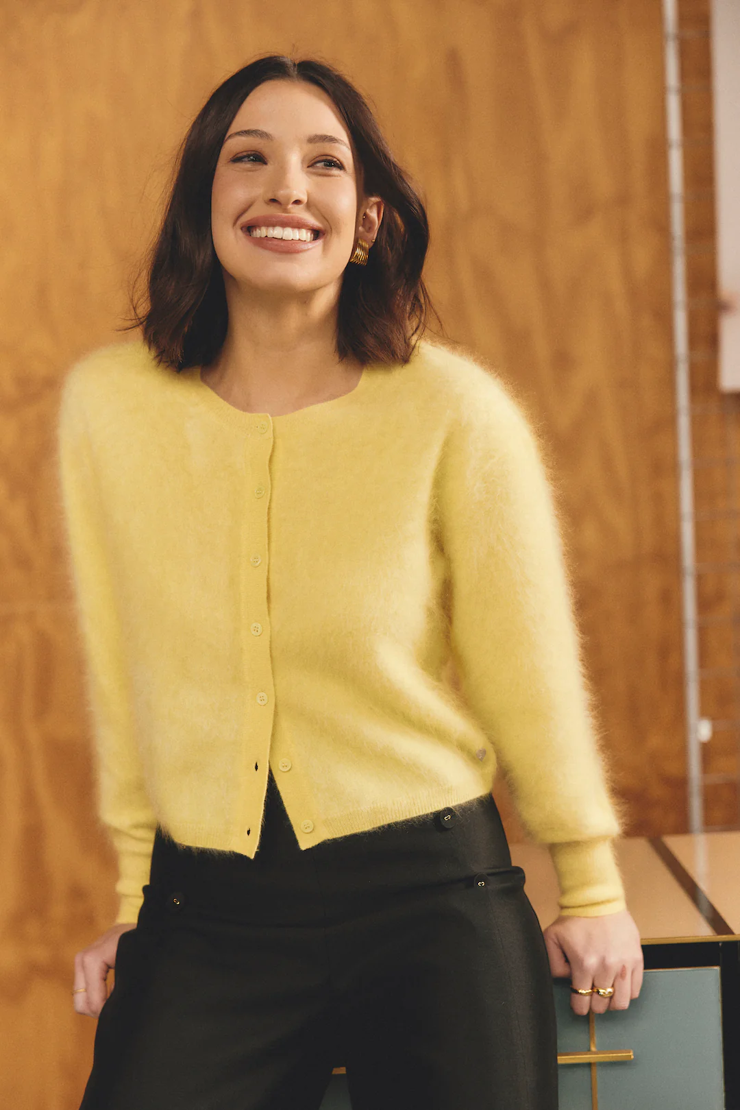 Sydney Brushed Cashmere Cardi In Lemon - Image 2