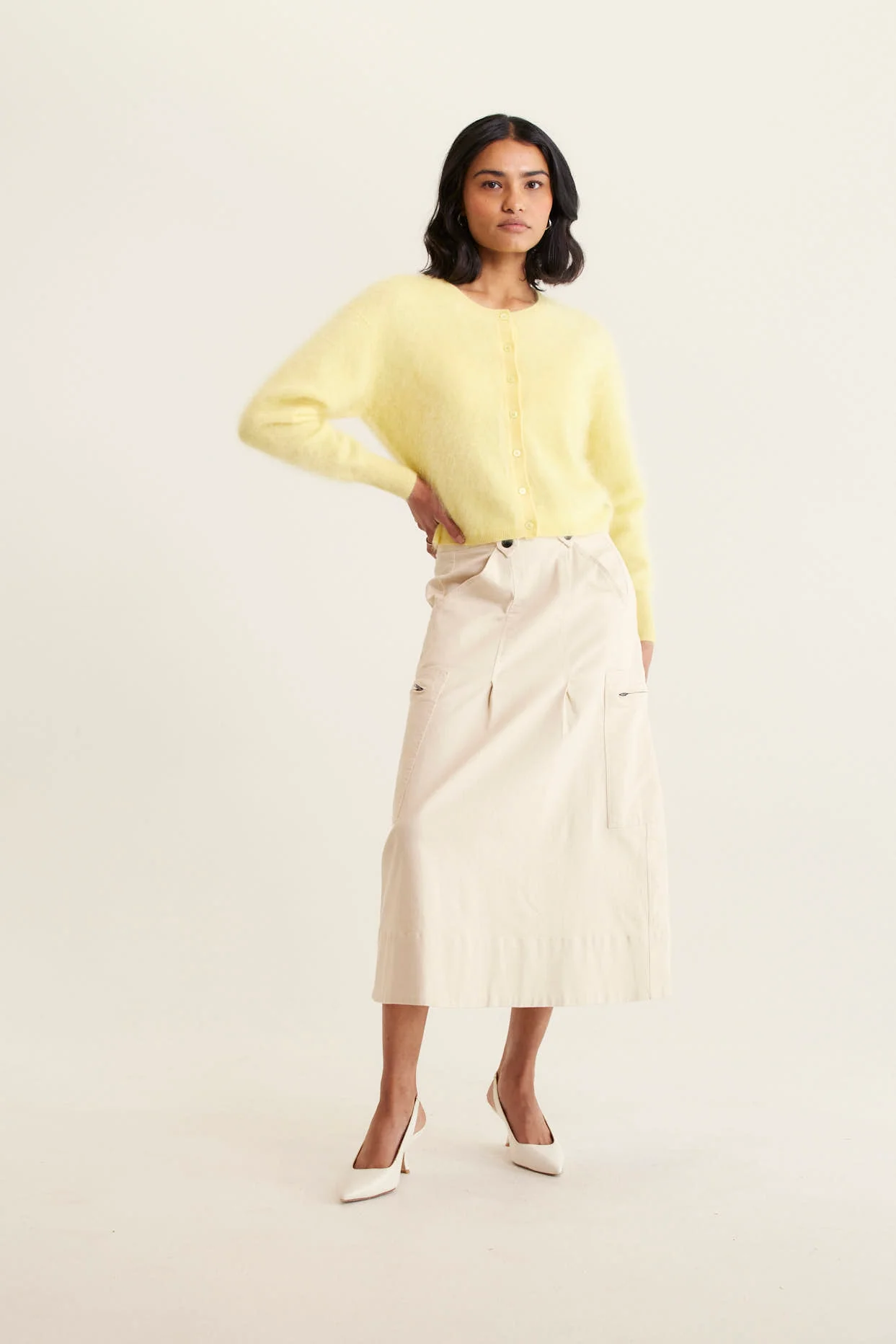 Sydney Brushed Cashmere Cardi In Lemon - Image 3