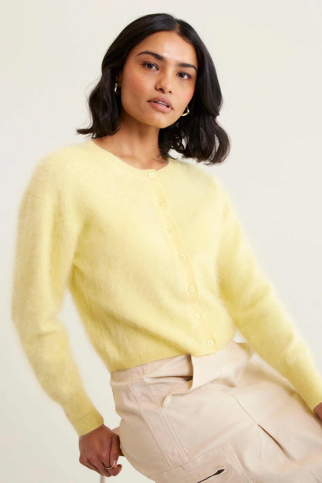 Sydney Brushed Cashmere Cardi In Lemon - Image 5