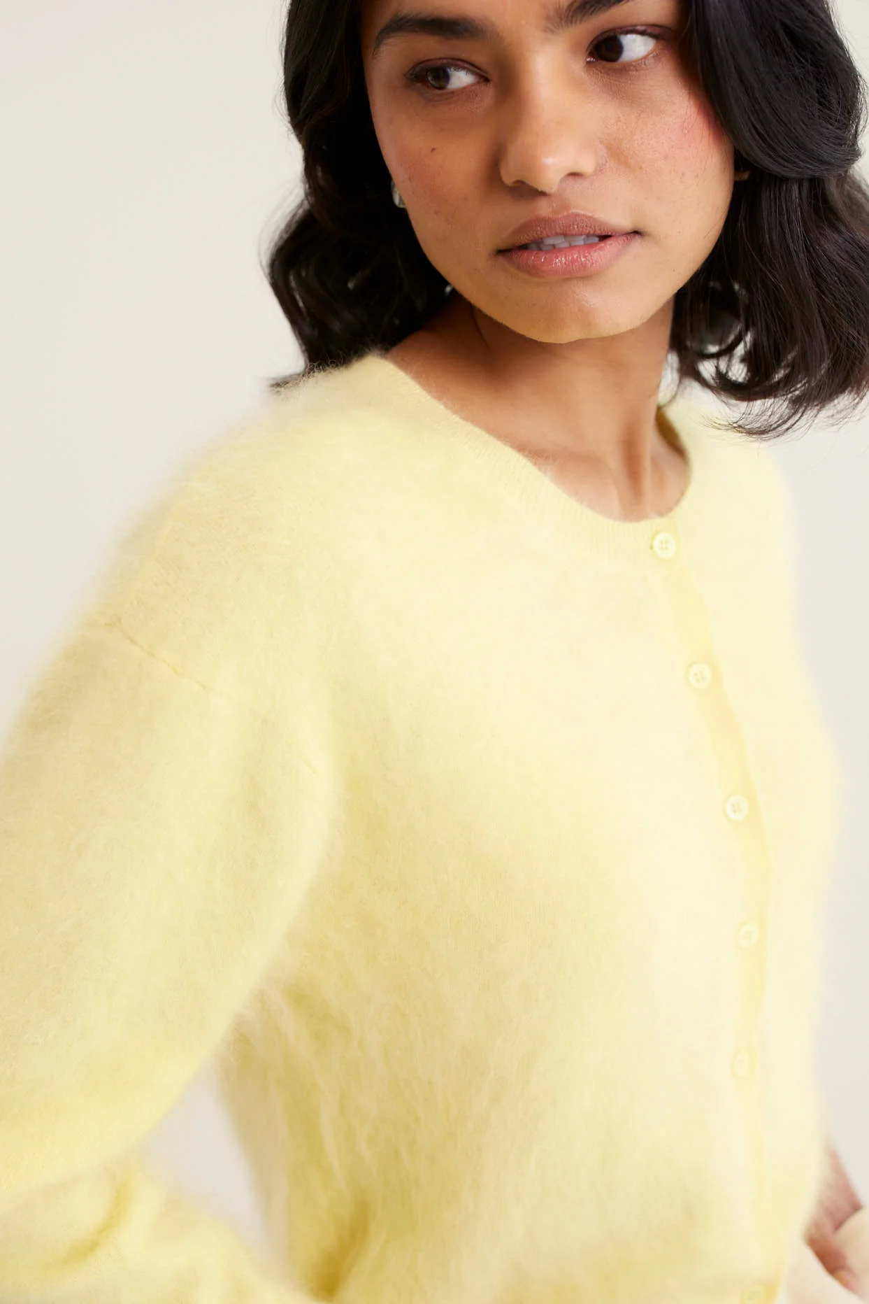 Sydney Brushed Cashmere Cardi In Lemon - Image 6