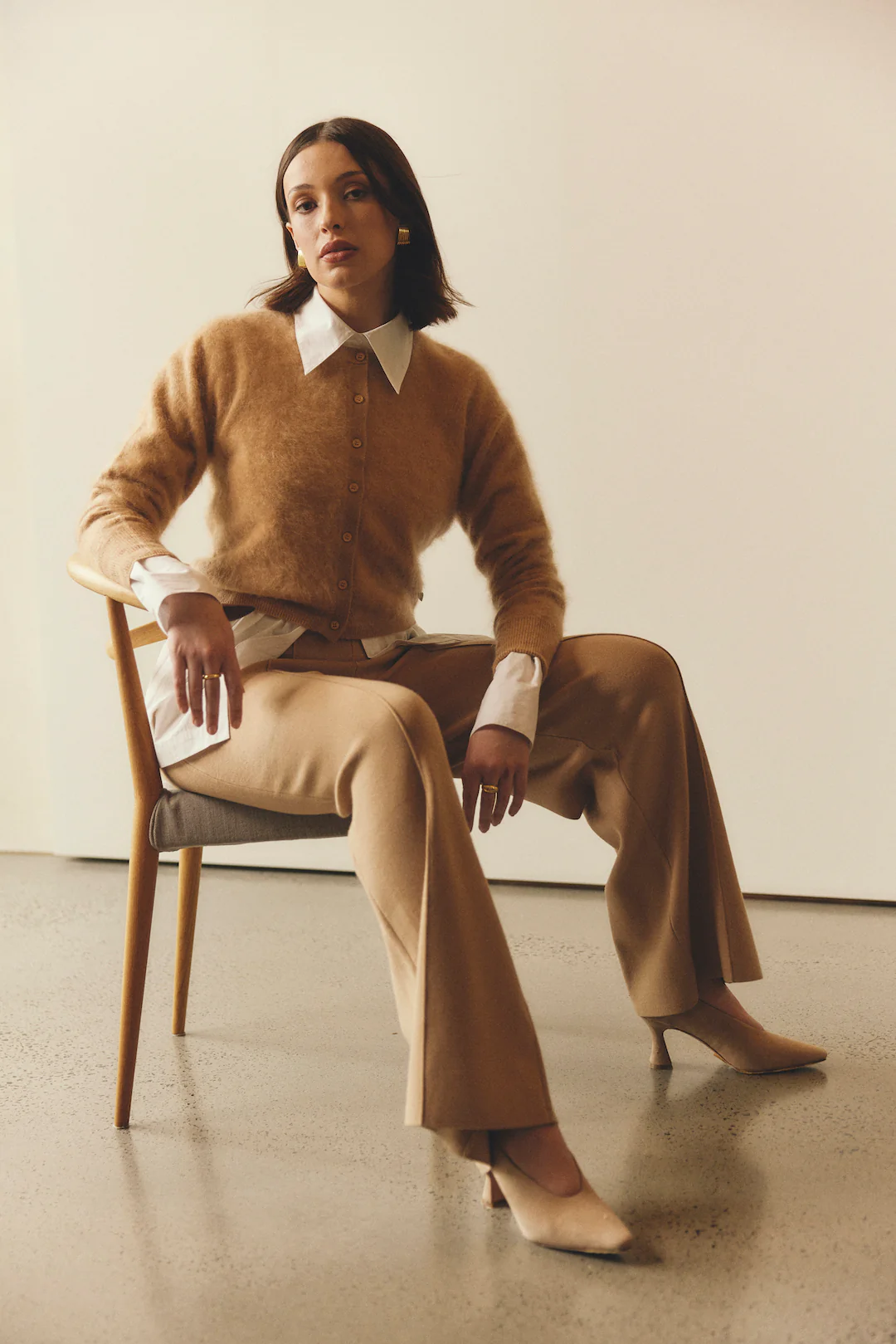 Sydney Brushed Cashmere Cardi In Tan - Image 2