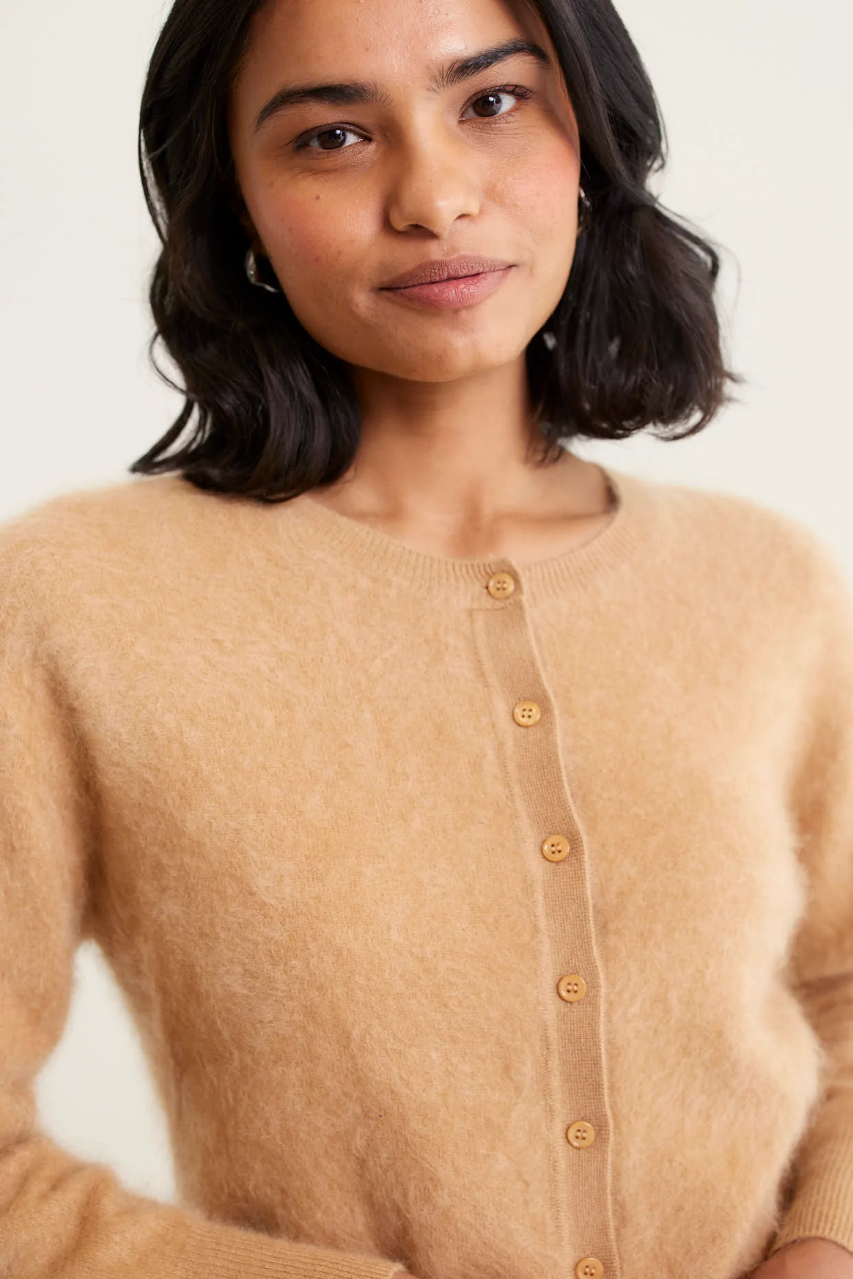 Sydney Brushed Cashmere Cardi In Tan - Image 4