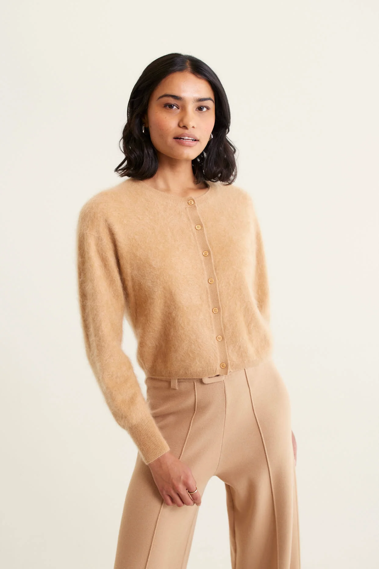 Sydney Brushed Cashmere Cardi In Tan - Image 5