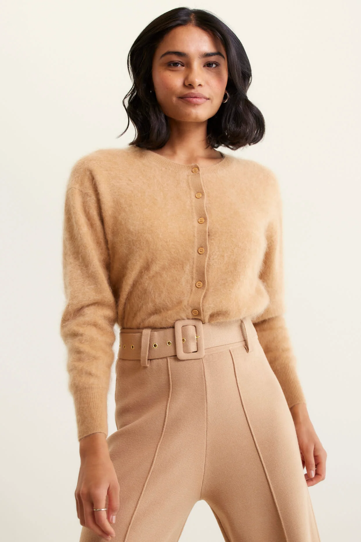 Sydney Brushed Cashmere Cardi In Tan - Image 6