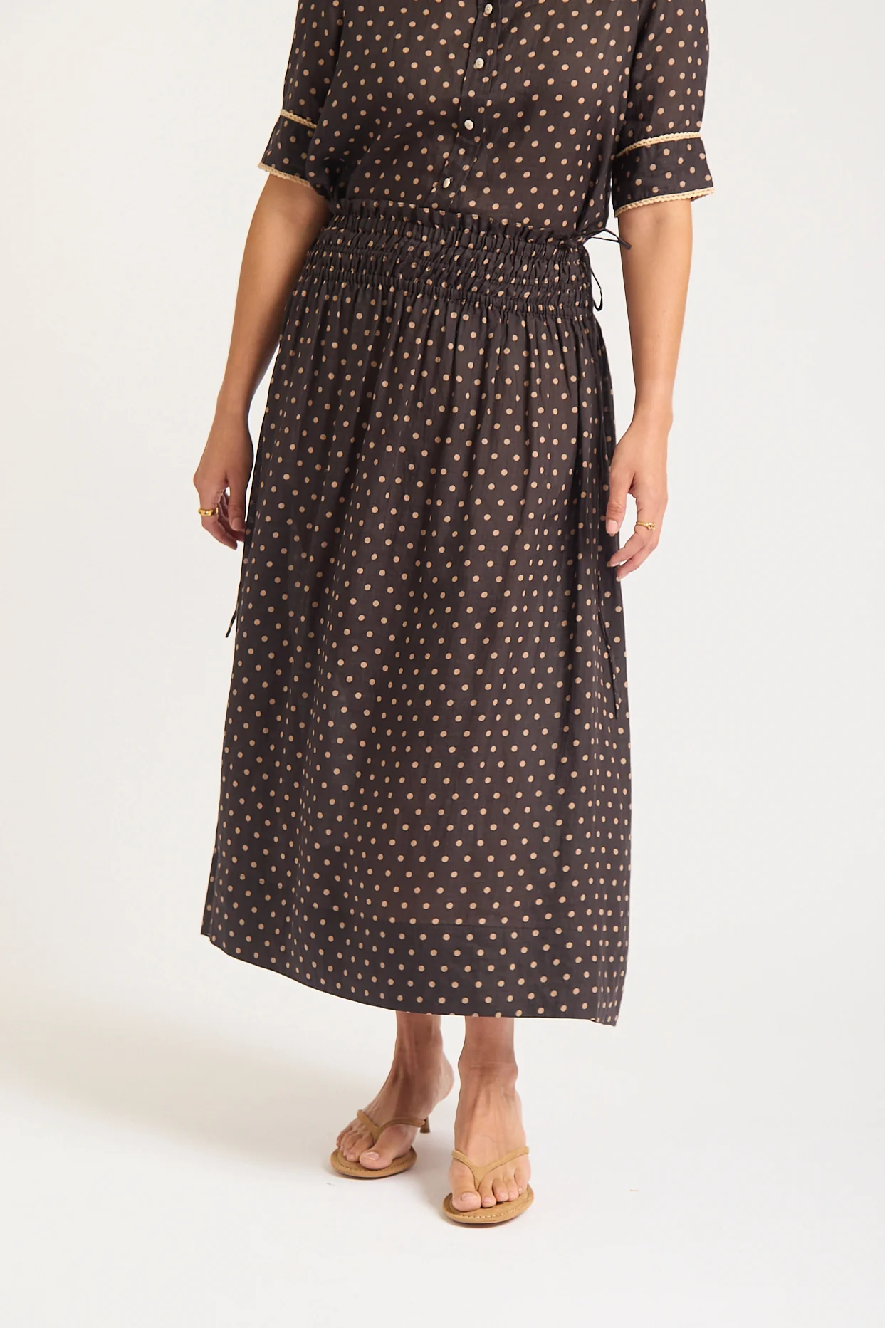 Sylvie Ramie Skirt In Choc/Beige Spot - Image 3