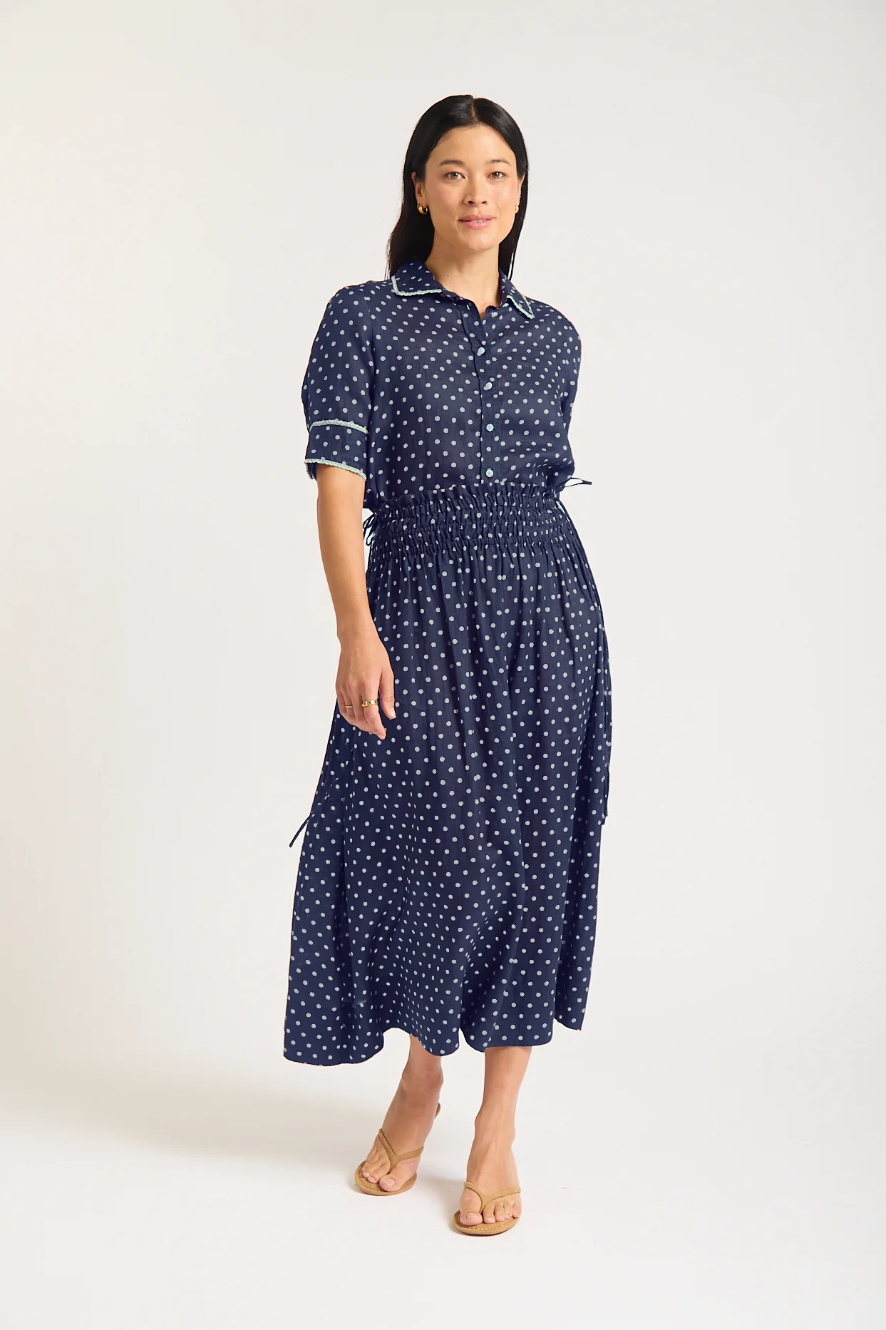 Sylvie Ramie  Skirt In Navy/Ivory Spot - Image 4