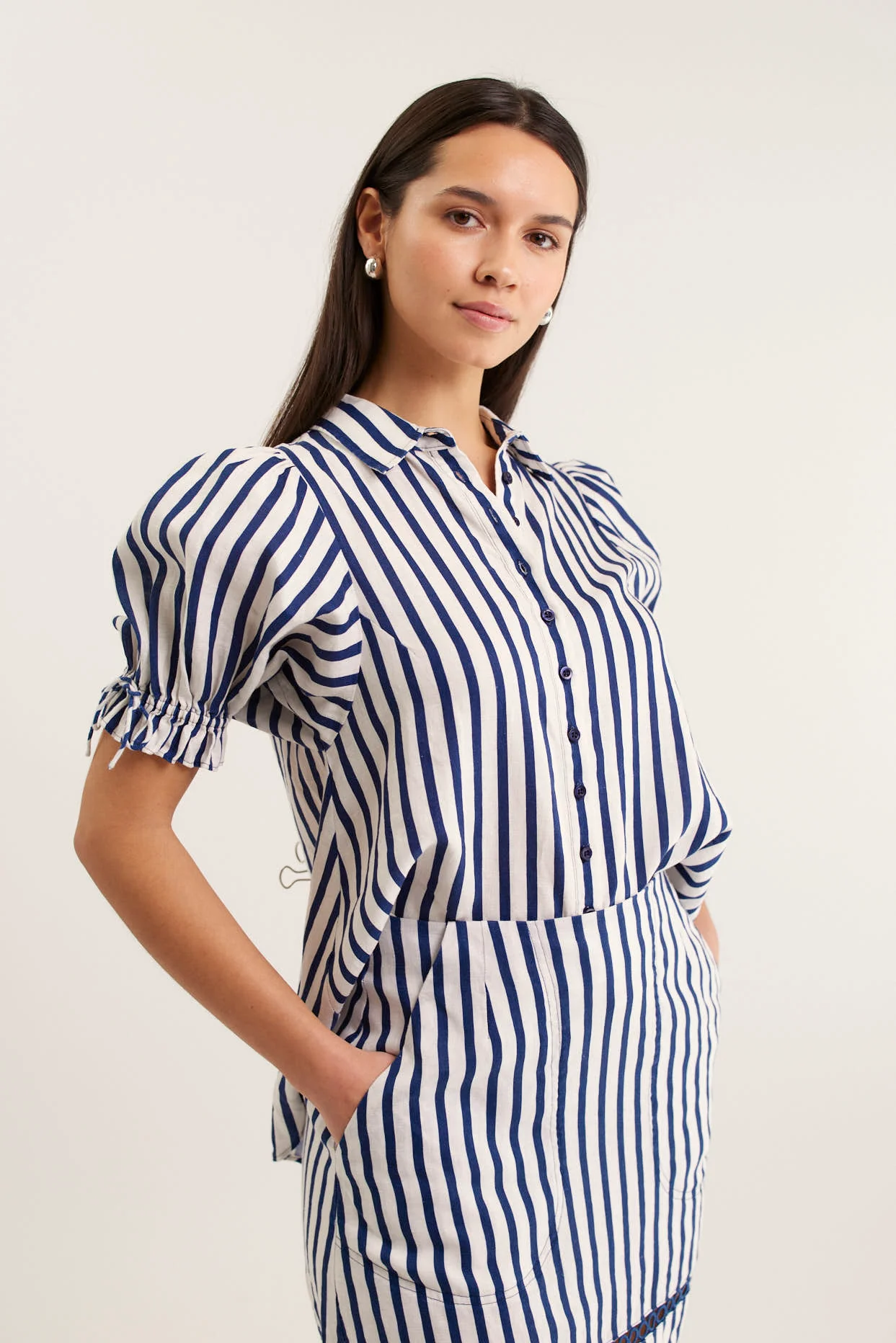 Tessa Breton Shirt  In Navy/White - Image 2