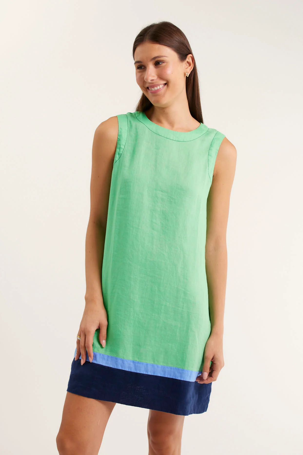 Vespa Dress In Linen In Spearmint Splice - Image 3