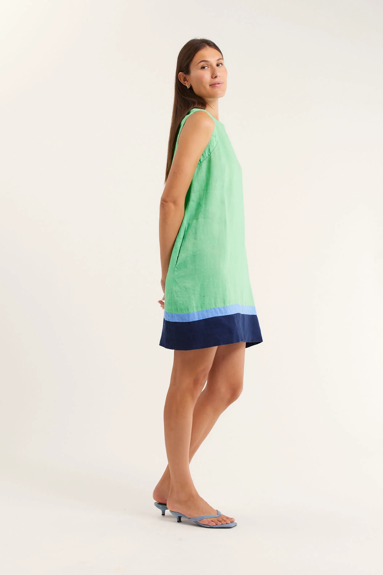 Vespa Dress In Linen In Spearmint Splice - Image 4