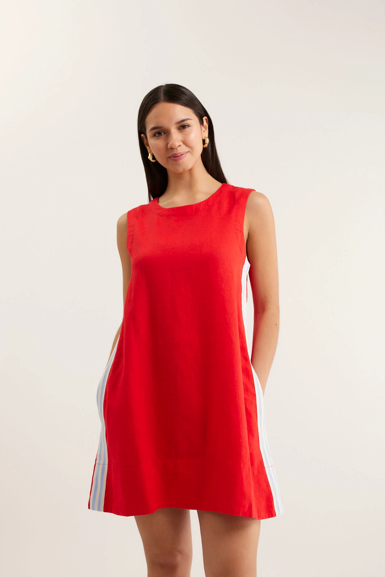 Vespa Linen Dress In Red - Image 2